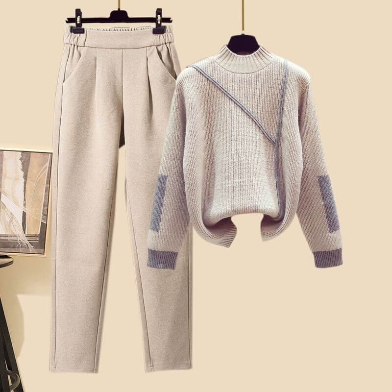 New Women's Thickened Vest Turtleneck Knitting Sweater Baggy Pants Three-piece Set eprolo