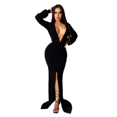 Women's Large V-neck Slim-fit Nightclub Evening Dress