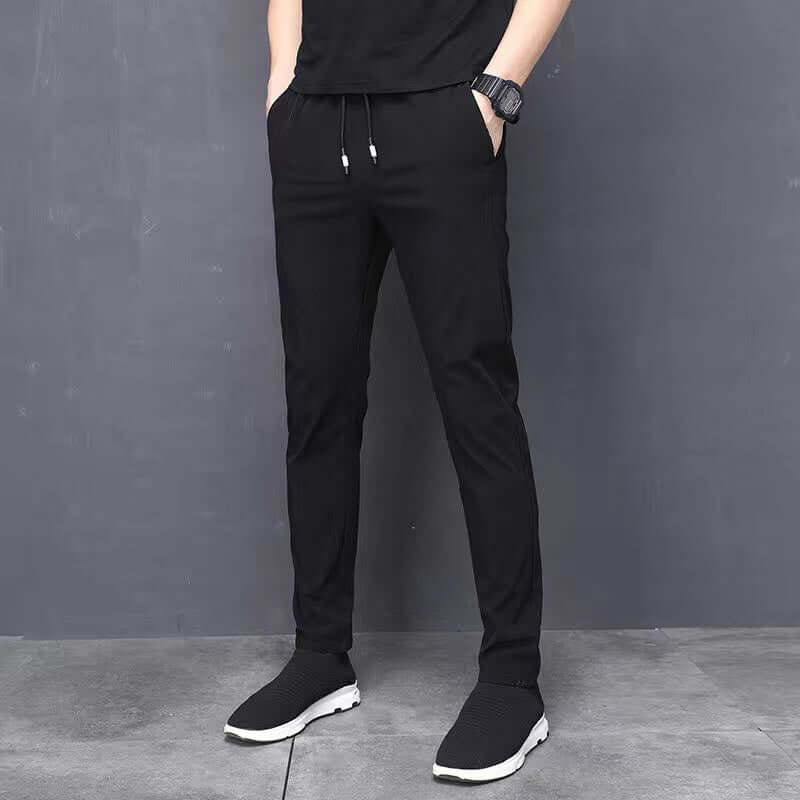 Breathable black thin pants for men, straight tube design, high elasticity, perfect for casual wear and quick drying.
