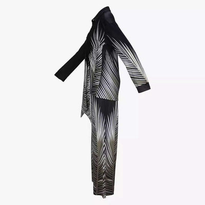 Women's Fashion Printed Long-sleeved Trousers Casual Shirt Two-piece Set eprolo