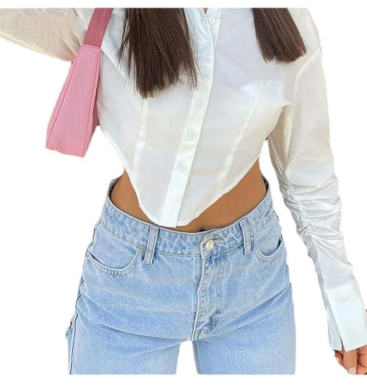 High Waist Stretch Ripped Hem Slit Denim Trousers For Women Dropshipman