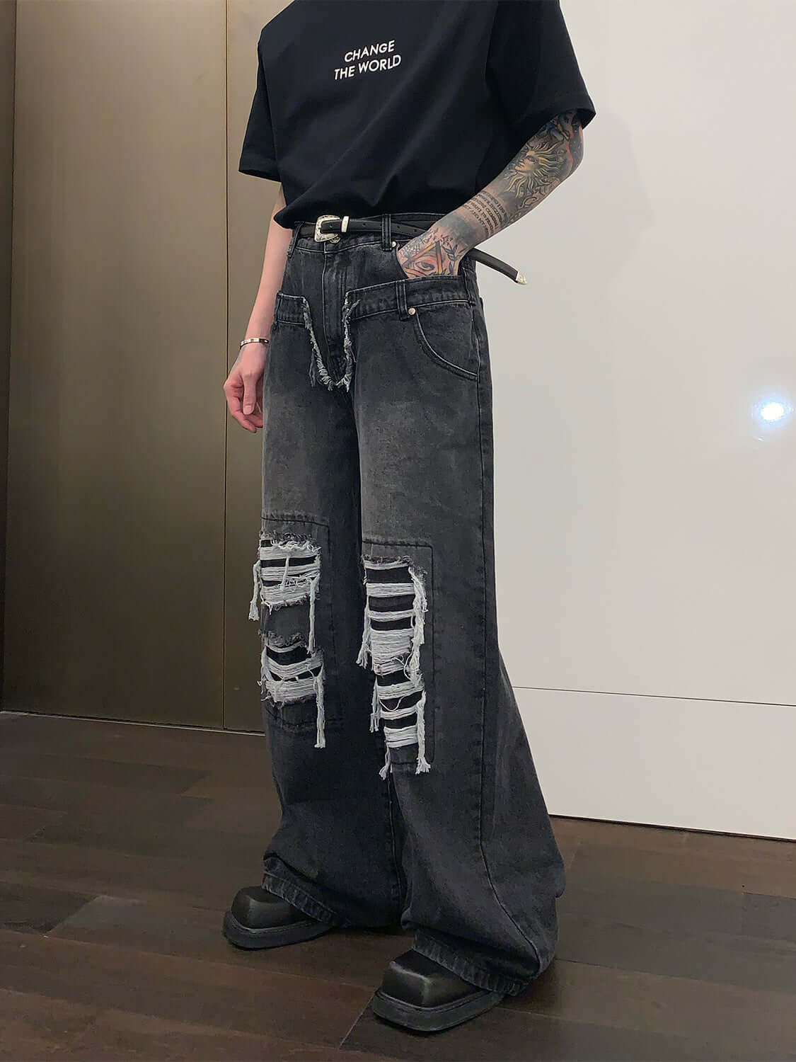 Loose Straight Hole Wide Leg Trousers Casual Floor Trousers eprolo