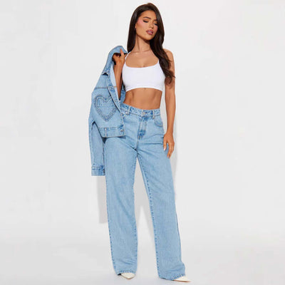 Straight Slimming Trousers Love Pocket High Waist Loose Jeans Dropshipman