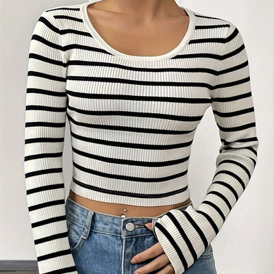 Women's Striped Slim Fit Long Sleeved Knitted T-shirt Top eprolo