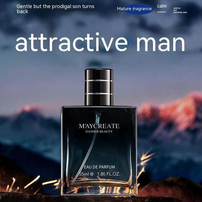 55ml long-lasting men's perfume with mature fragrance in stylish black bottle.