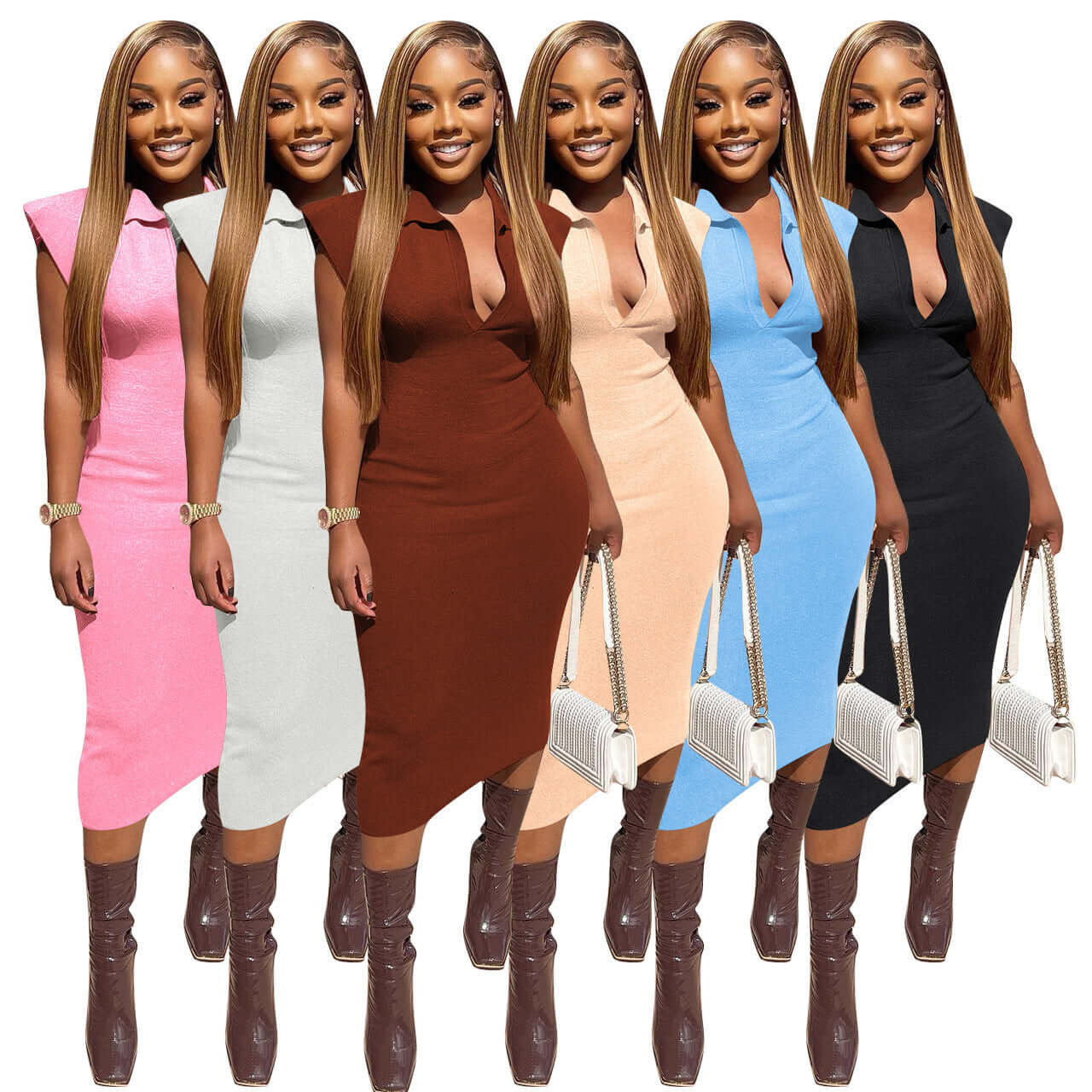 Slim Fit Solid Color Roman Cloth Sleeveless Dress eprolo