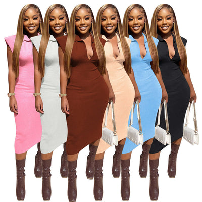 Slim Fit Solid Color Roman Cloth Sleeveless Dress eprolo