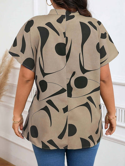 Plus-size Irregular Print Blouse For Women - Elegant Short-sleeve Work Top For Summer eprolo