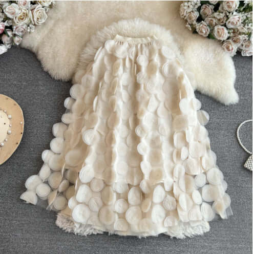 Retro High Waist Mid-length Three-dimensional Flower Mesh Skirt eprolo