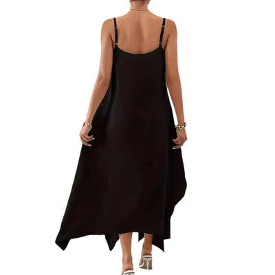 Fashion Solid Color Sling Backless Irregular Sleeveless Loose Dress eprolo