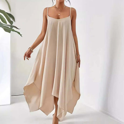 Fashion Solid Color Sling Backless Irregular Sleeveless Loose Dress eprolo