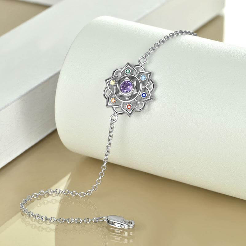 Chakra Yoga Lotus Pendant Bracelet in Sterling Silver eprolo