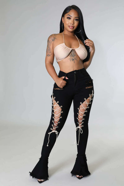 Retro mid-waist tattered bell-bottom jeans for women