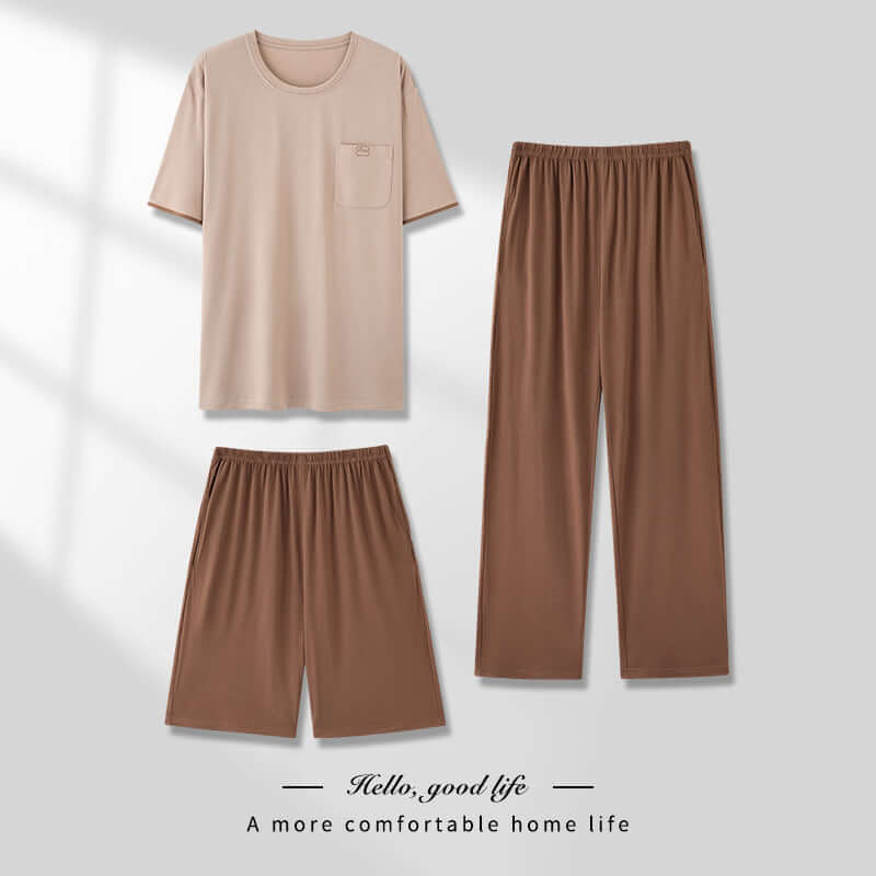 Men's Pajamas Thin Spring And Summer Modal Short-sleeved Trousers Three-piece Home Wear Suit eprolo