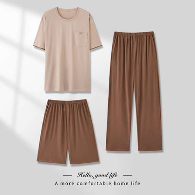 Men's Pajamas Thin Spring And Summer Modal Short-sleeved Trousers Three-piece Home Wear Suit eprolo
