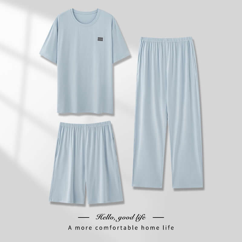 Men's Pajamas Thin Spring And Summer Modal Short-sleeved Trousers Three-piece Home Wear Suit eprolo