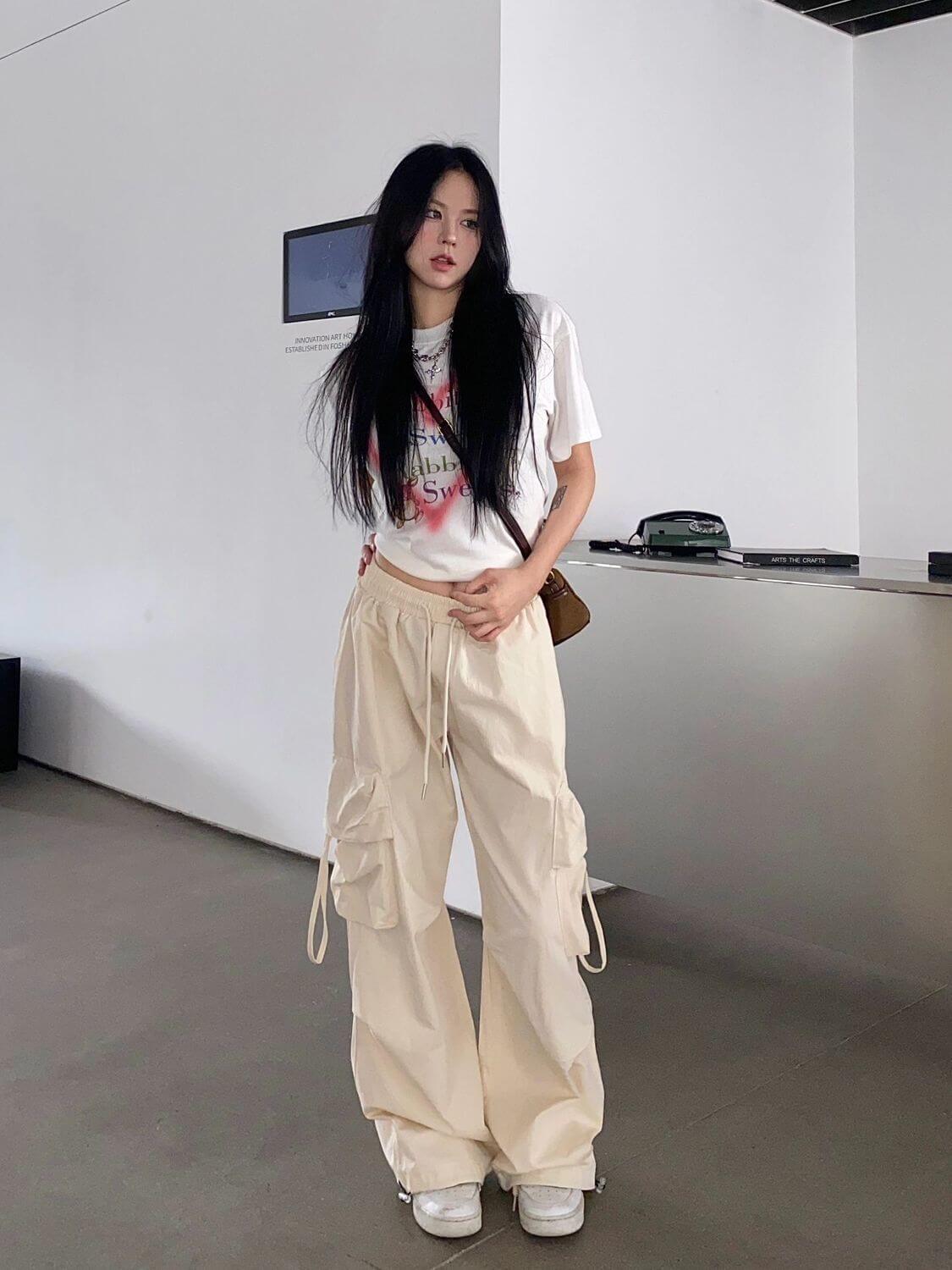 Straight Wide-leg Pants With Large Pockets Casual Working Pants eprolo