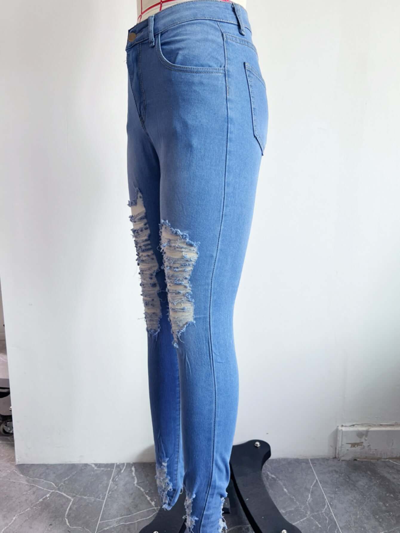 Ripped Denim Skinny Pants Women Dropshipman