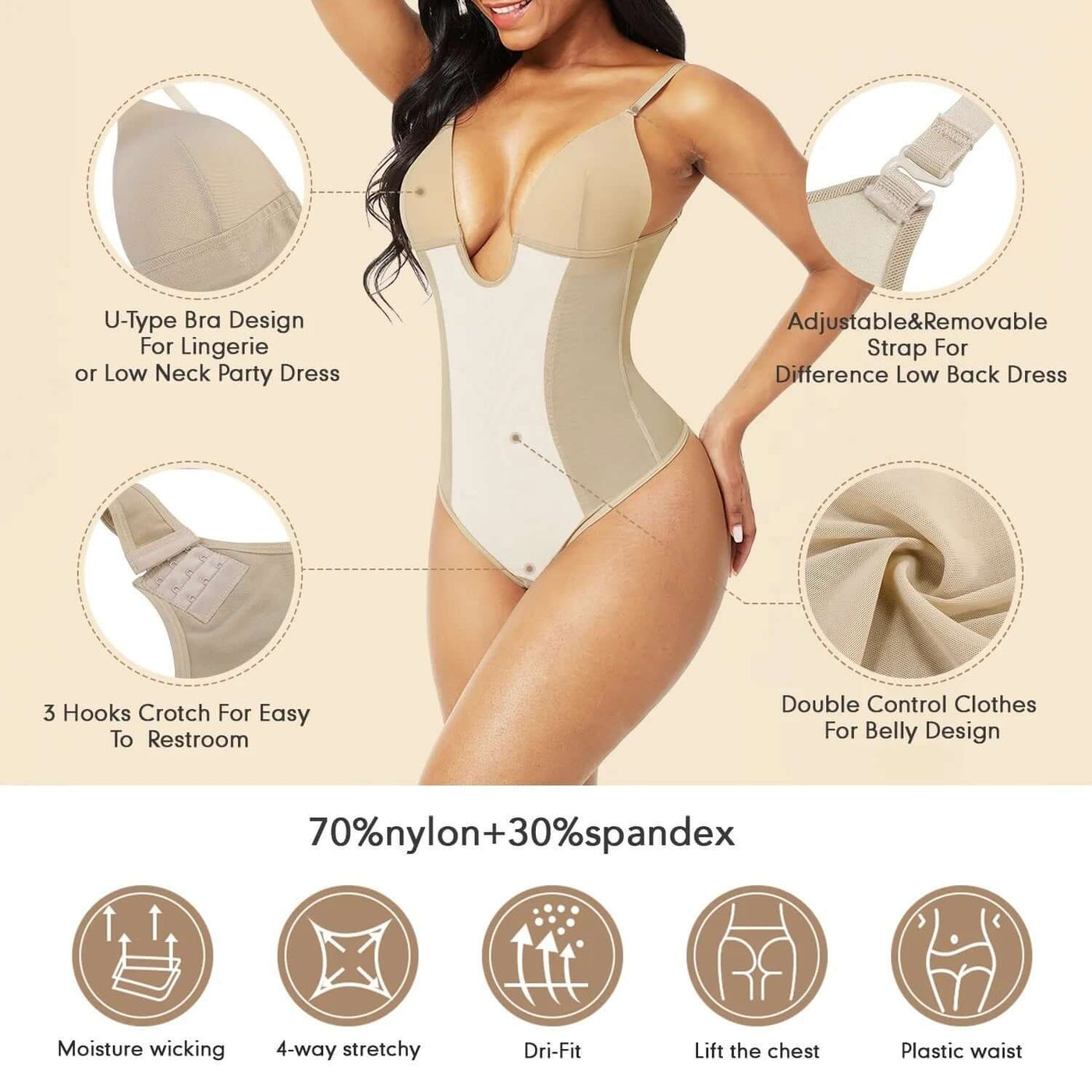 Slimming backless body-shaping corset with T-back design