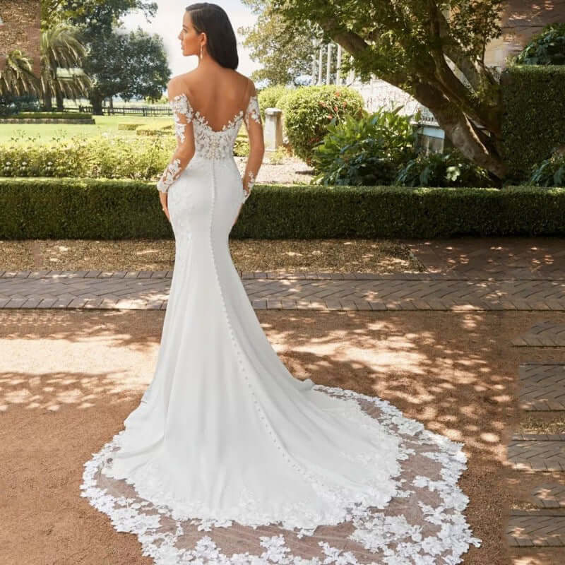 Long Sleeve Backless Lace Fishtail Wedding Dress eprolo