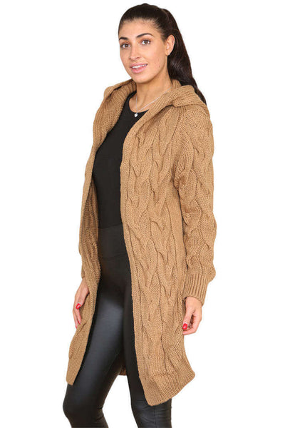 Knitted Cables Hooded Long Over Sized Cardigan eprolo