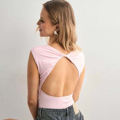 European And American Solid Color Off-neck Backless Slim Fit T-shirt Top eprolo