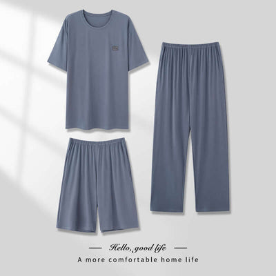 Men's Pajamas Thin Spring And Summer Modal Short-sleeved Trousers Three-piece Home Wear Suit eprolo