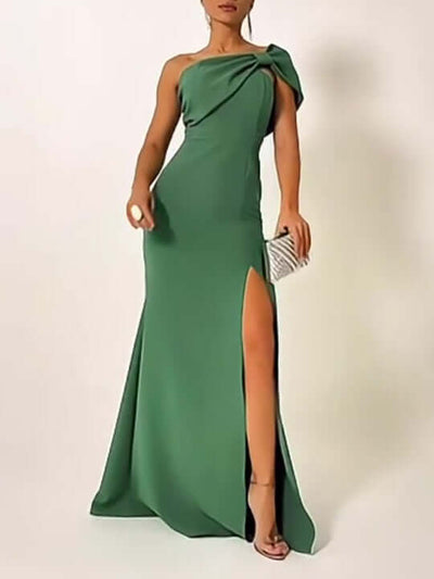 "Elegant Green Bow Tube Top Evening Dress Dropshipman