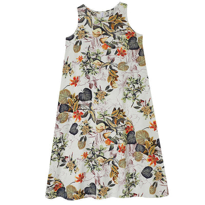 Printed Cotton Linen Round Neck Sleeveless Dress Women's eprolo