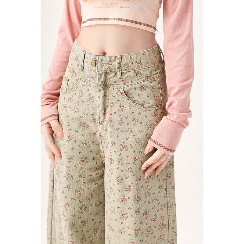 Mint Mambo Green Floral Jeans For Women eprolo