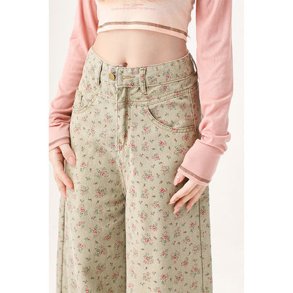 Mint Mambo Green Floral Jeans For Women eprolo