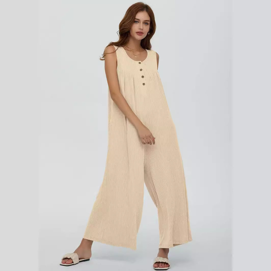 Summer European And American Style Fresh Casual Women's Pocket Jumpsuit eprolo