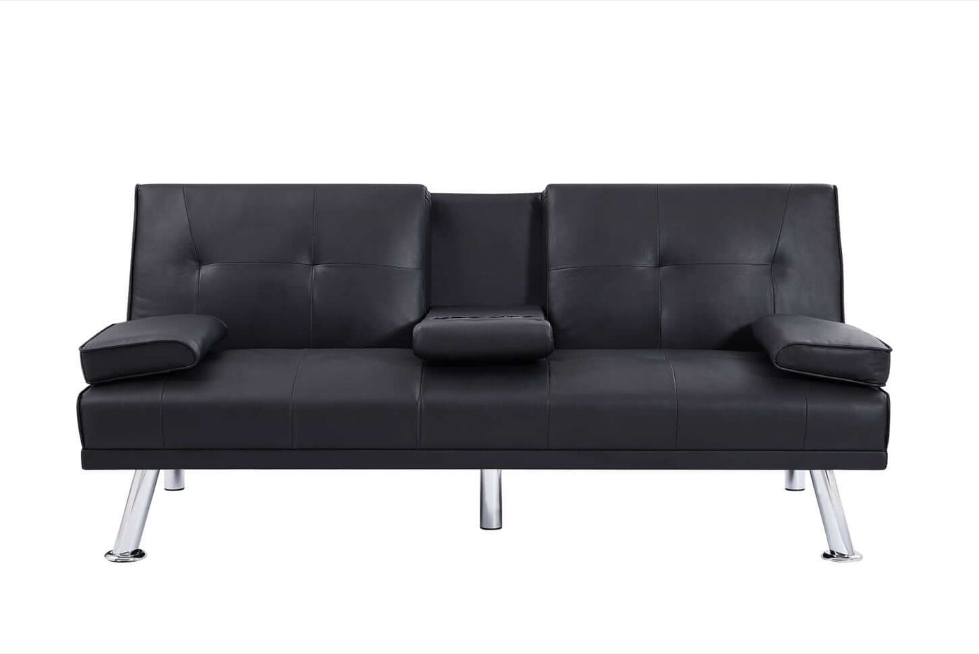 Black PU 66inch Sleeper Sofa,2-seat Sofa With Cup Holder, Folding Sofa Bed, Accompany Two Head Pillows eprolo
