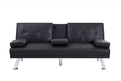 Black PU 66inch Sleeper Sofa,2-seat Sofa With Cup Holder, Folding Sofa Bed, Accompany Two Head Pillows eprolo