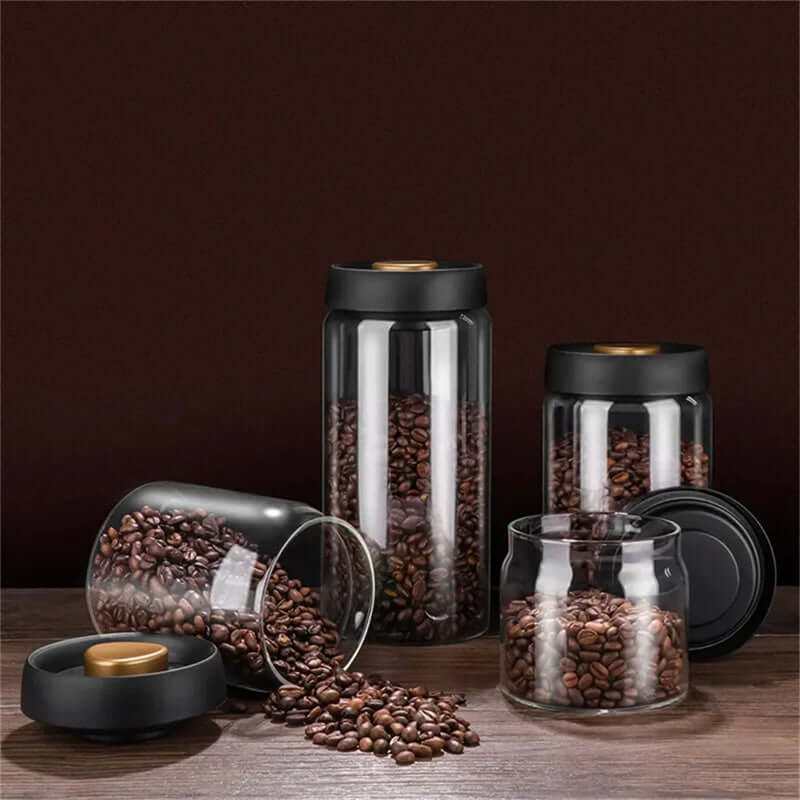 Vacuum Sealed Jug Set Black Coffee Beans Glass Airtight Canister Kitchen Food Grains Candy Keep Good Storage Jar Set Kitchen Gadgets eprolo