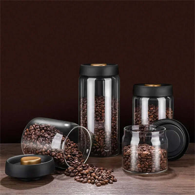 Vacuum Sealed Jug Set Black Coffee Beans Glass Airtight Canister Kitchen Food Grains Candy Keep Good Storage Jar Set Kitchen Gadgets eprolo