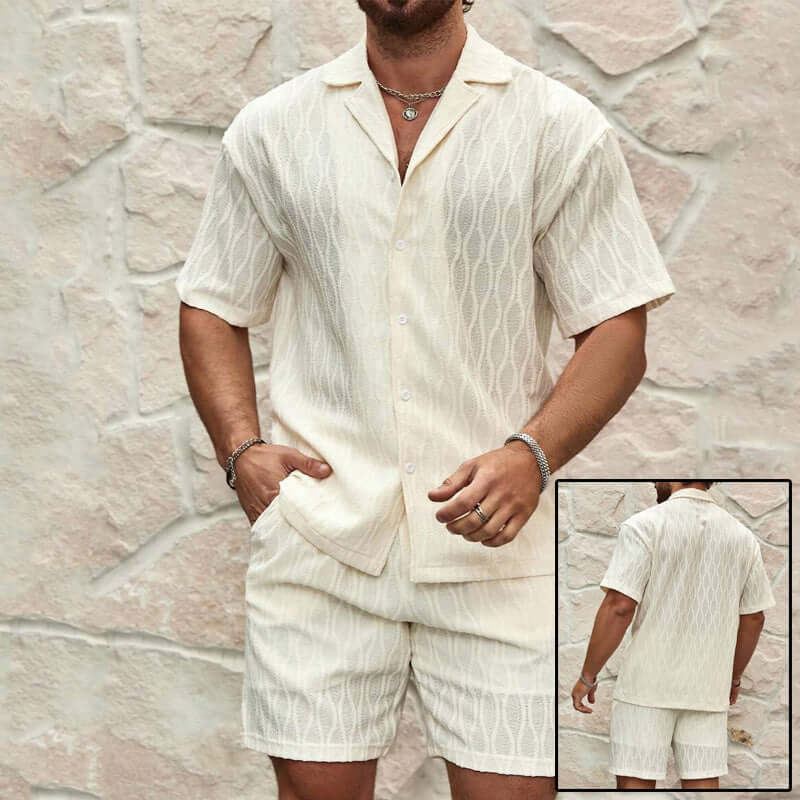 Men Tracksuits Summer Fashion Solid Loose Casual Two Pieces Lapel Button Shirt Shorts Beach Holiday All-match Outfits Male eprolo