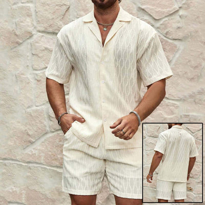 Men Tracksuits Summer Fashion Solid Loose Casual Two Pieces Lapel Button Shirt Shorts Beach Holiday All-match Outfits Male eprolo