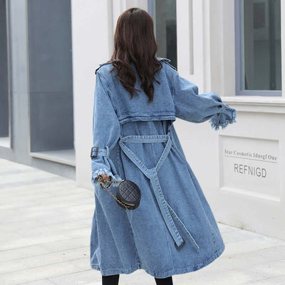 Loose Mid-length Coat With Belt Double Breasted Denim Women's Windbreaker eprolo
