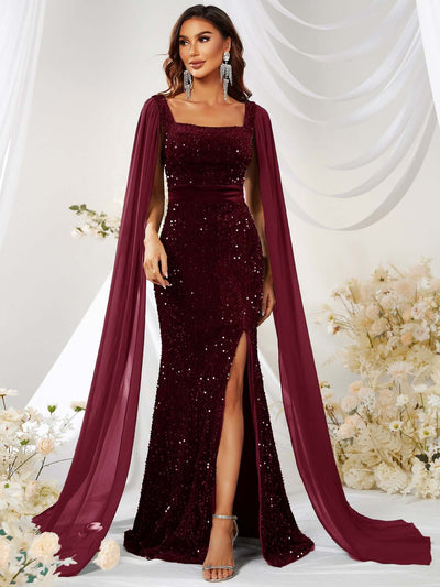 Elegant mermaid-style dress with mesh overlay and sparkle details
