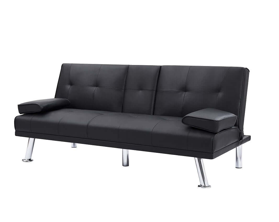 Black PU 66inch Sleeper Sofa,2-seat Sofa With Cup Holder, Folding Sofa Bed, Accompany Two Head Pillows eprolo