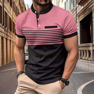 Multicolor Printing Striped Stand Collar Top For Men eprolo