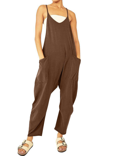 Chic sleeveless jumpsuit for women featuring adjustable straps and pockets