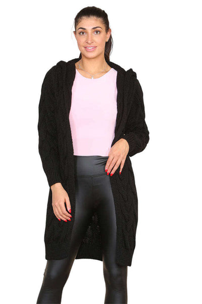 Knitted Cables Hooded Long Over Sized Cardigan eprolo