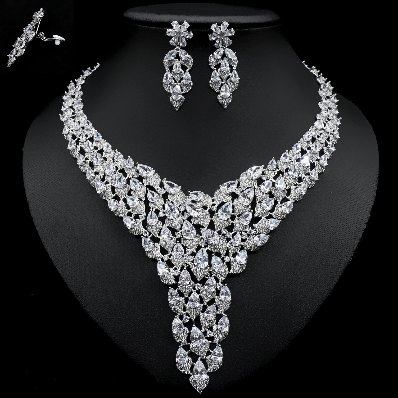 Full Diamond Exaggerated Fashion Necklace Earrings eprolo