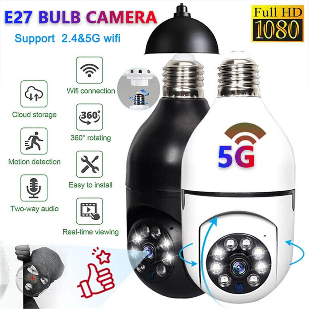 E27 Light Bulb 1080P IP Camera 5G Wi-Fi Night Smart Home Wireless Security eprolo