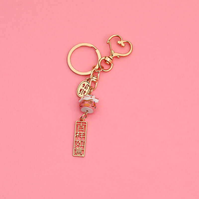 Cute Cartoon Ceramic Lucky Cat Keychain Ring Chain Creative Gift eprolo