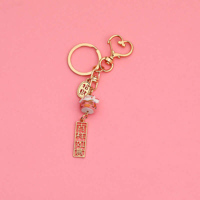 Cute Cartoon Ceramic Lucky Cat Keychain Ring Chain Creative Gift eprolo
