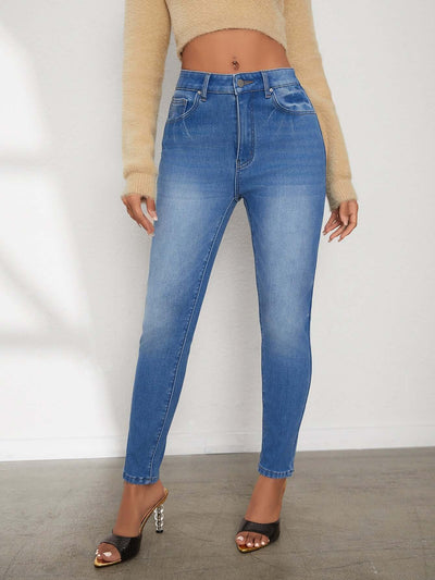 Ladies' High Waisted Comfortable Small Feet With Plush Jeans eprolo