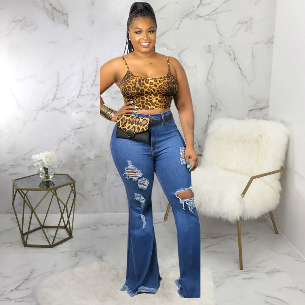 Fashion Knee Ripped Slim Denim Stretch Jeans Dropshipman